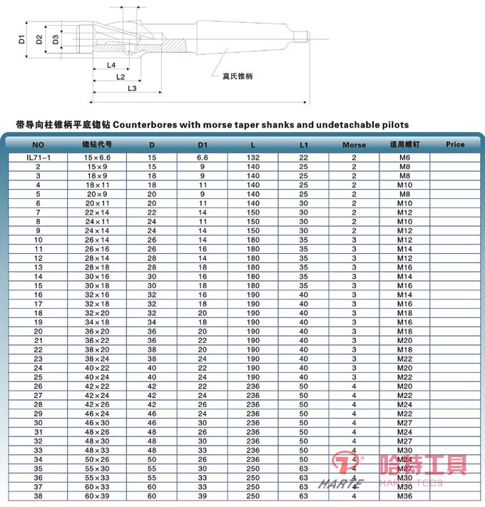 帶導(dǎo)向柱錐平底锪鉆